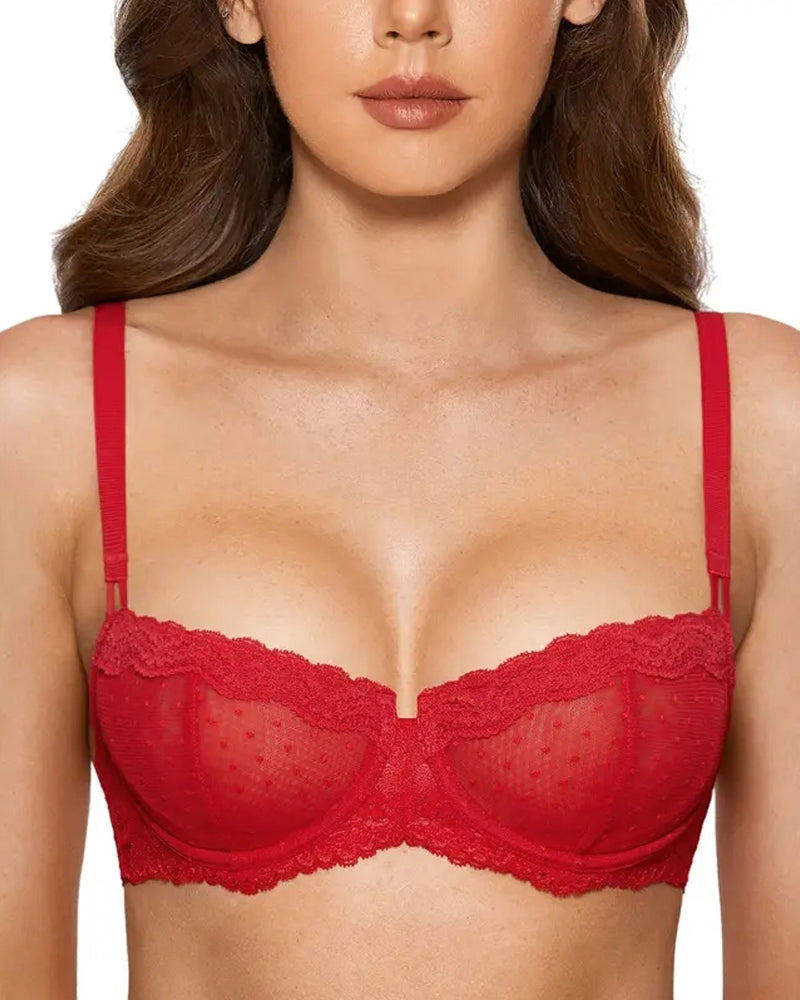 Lace Underwire Unlined Sheer Demi Balconette Bra