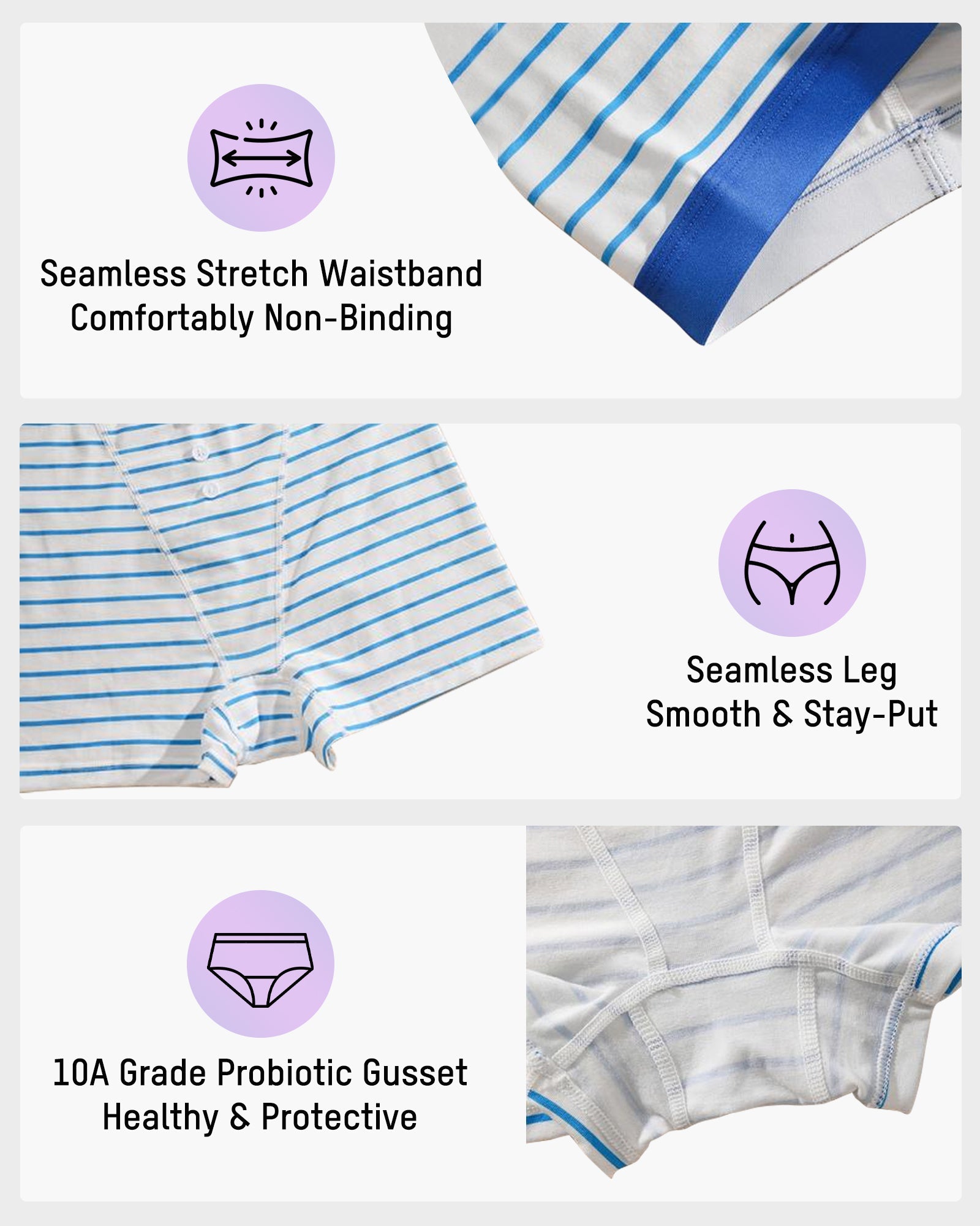 Striped Soft Breathable Boyshort Panties (5 Pack)